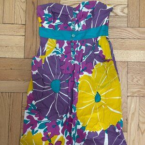 Anthropologie We Love Vera Multi Floral Strapless Dress with Pockets